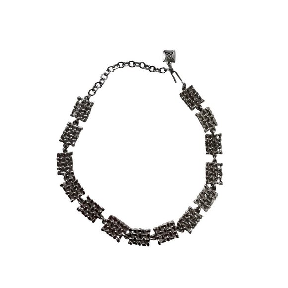 Vintage Choker Necklace 12-15" Pierced Silvertone Geometric Links - Picture 2 of 6